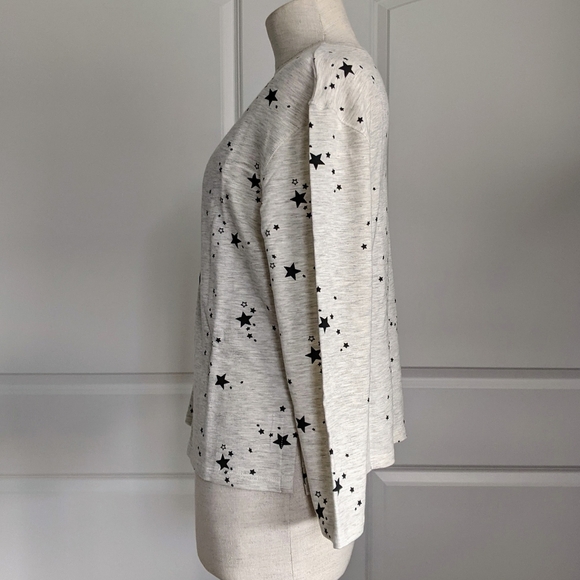 Monrow Pullover Lounge Top Star Print 3/4 Sleeve Round Neck Grey Black L NWT - Picture 9 of 14